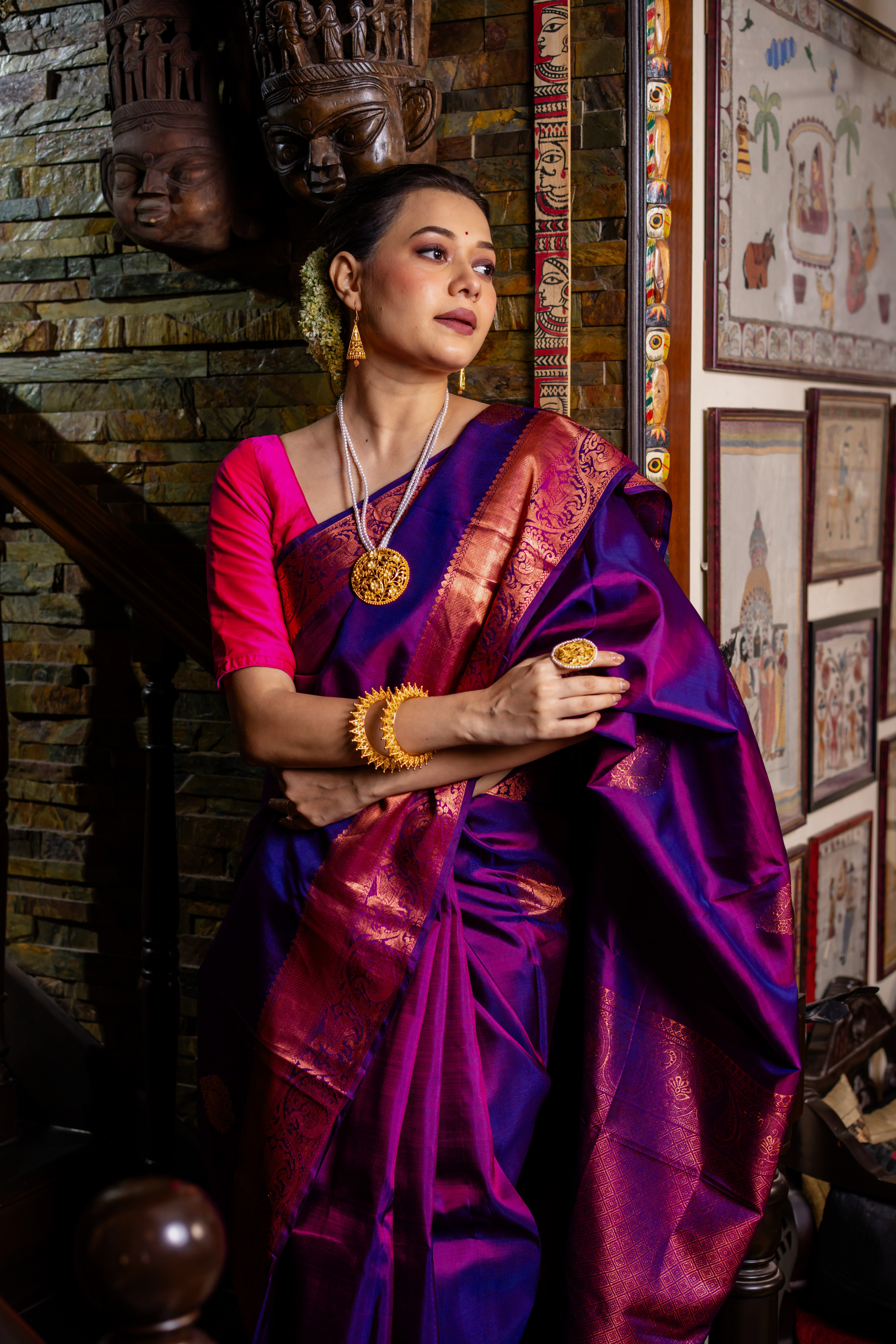 Regal Violet Kanjivaram Saree — A Drape of Majestic Splendor