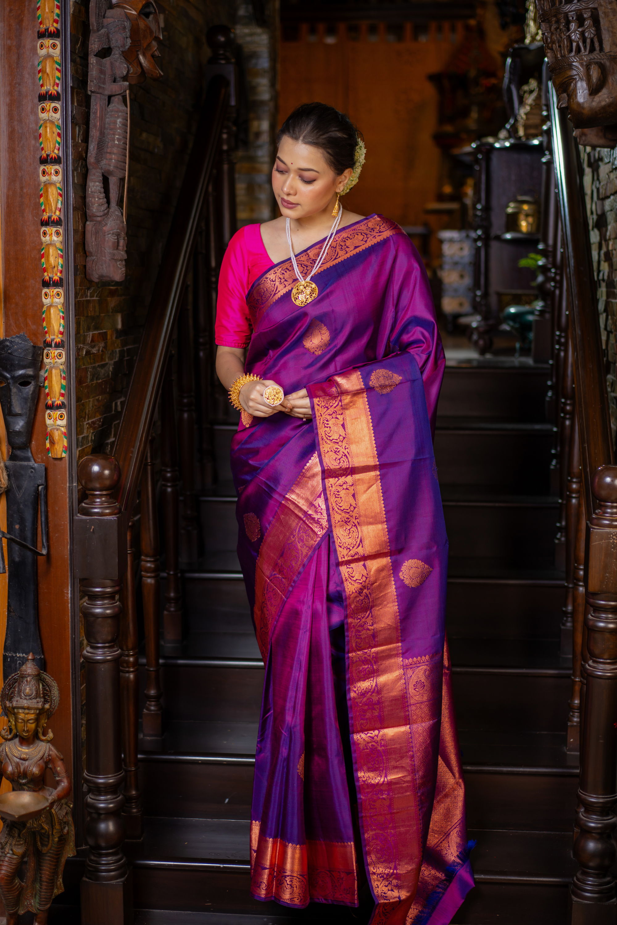 Regal Violet Kanjivaram Saree — A Drape of Majestic Splendor