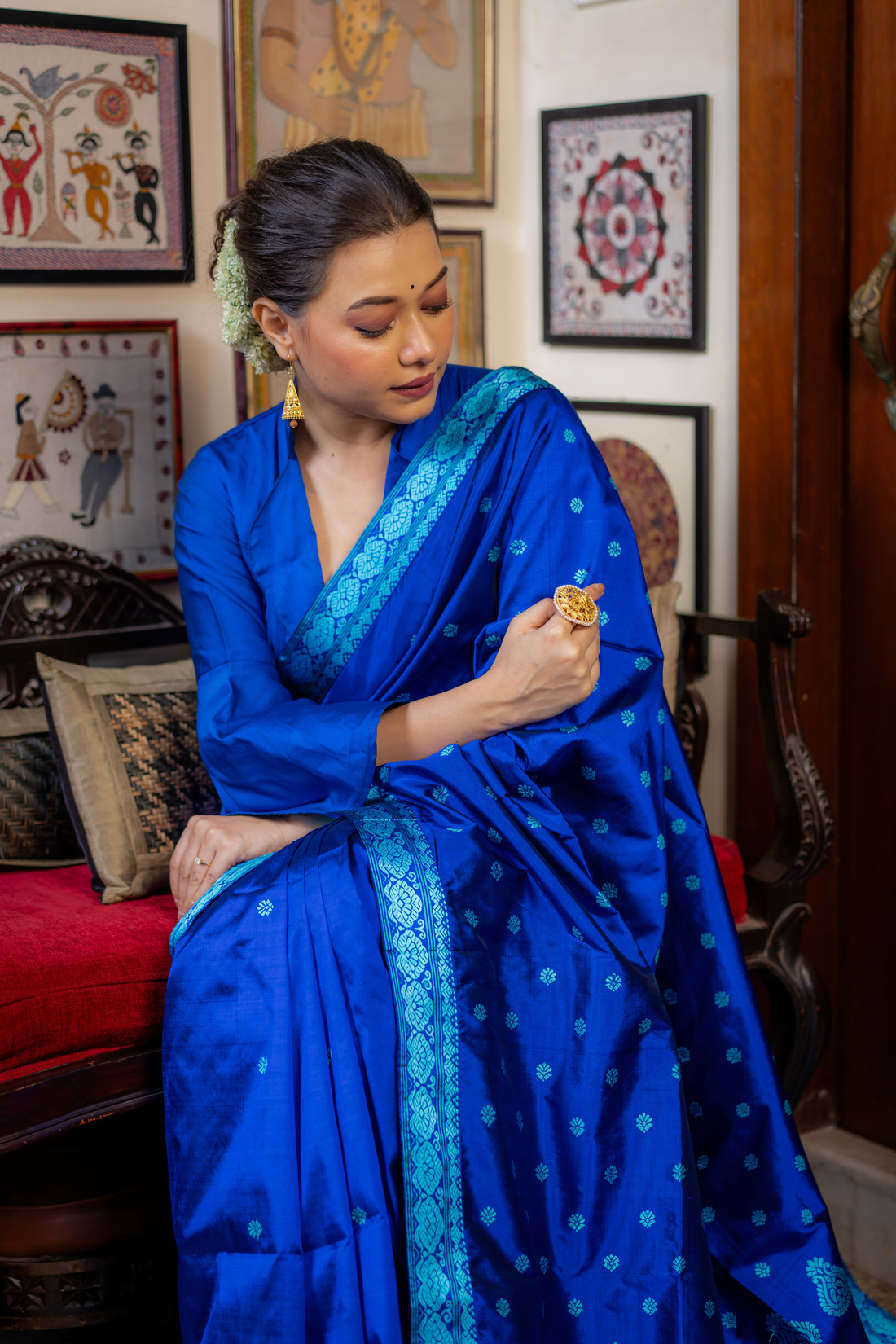 Royal Azure Zari Woven Silk Saree — A Symphony of Regal Radiance
