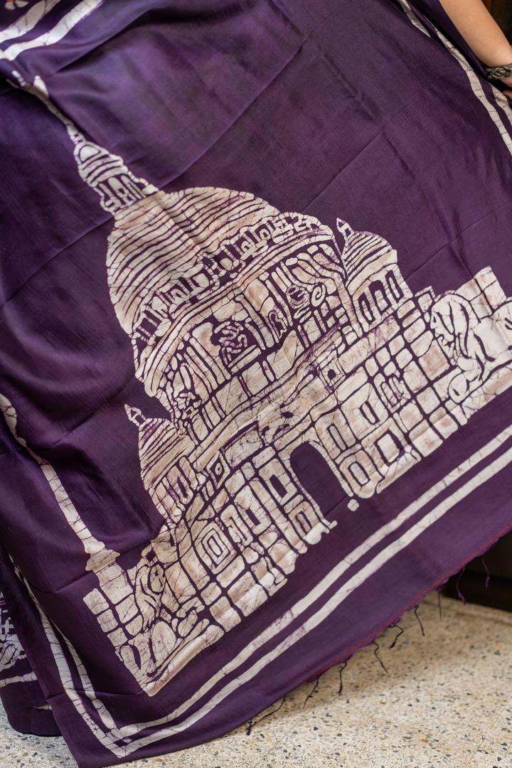 Plum Blossom Batik Silk Saree — A Harmony of Art and Tradition