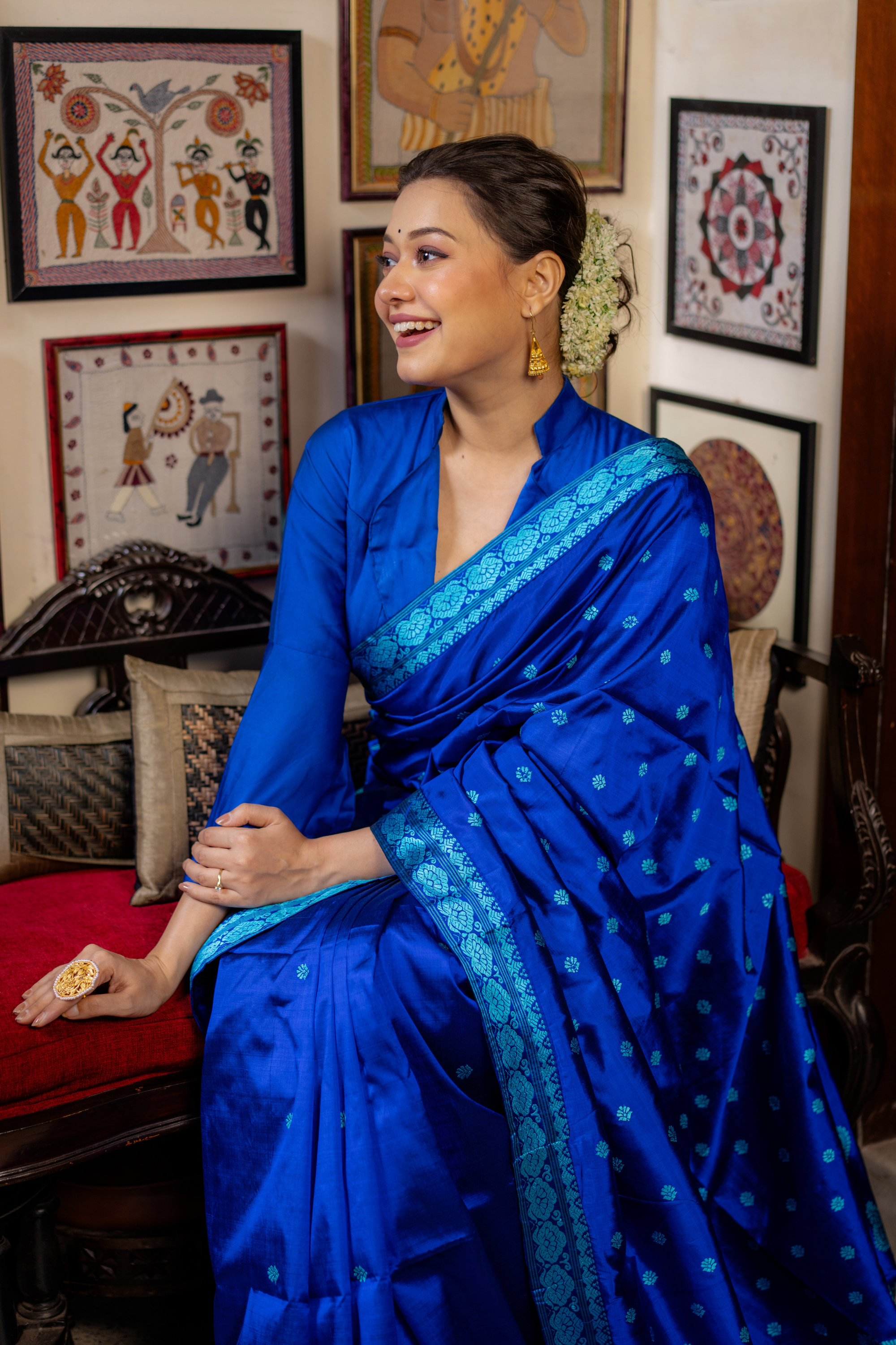 Royal Azure Zari Woven Silk Saree — A Symphony of Regal Radiance