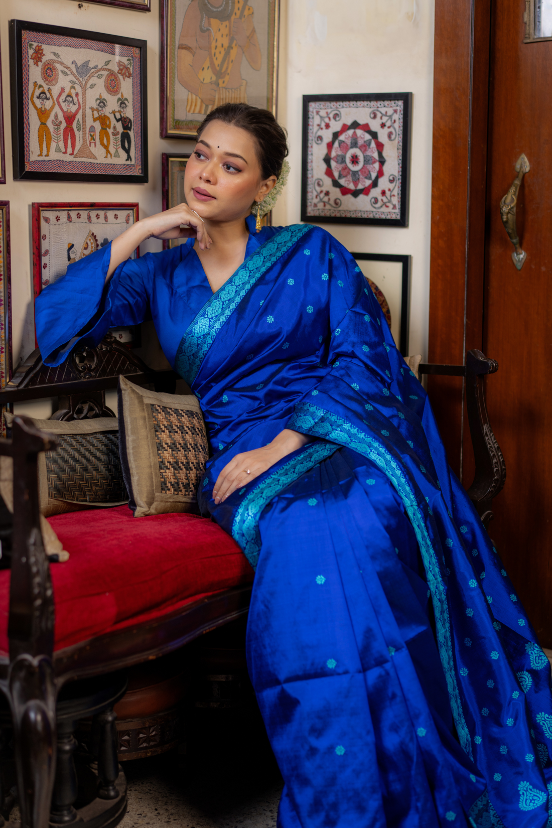 Royal Azure Zari Woven Silk Saree — A Symphony of Regal Radiance