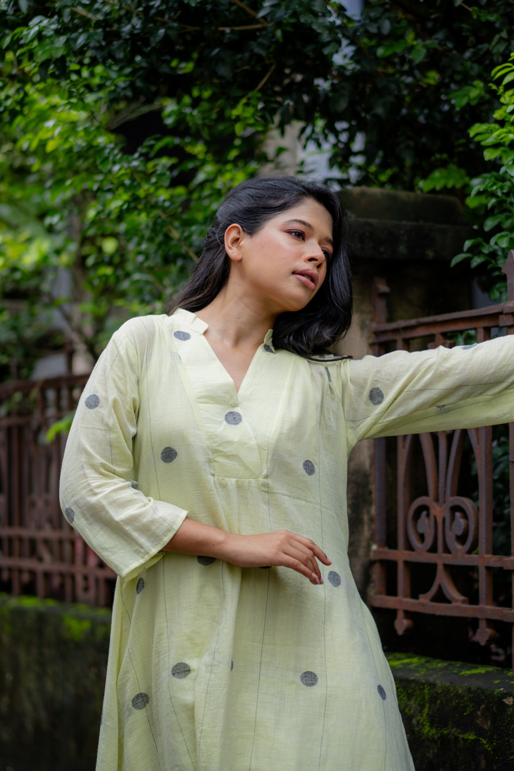 Misty Lime Cotton Dress: The Effortless Calm of Everyday Chic
