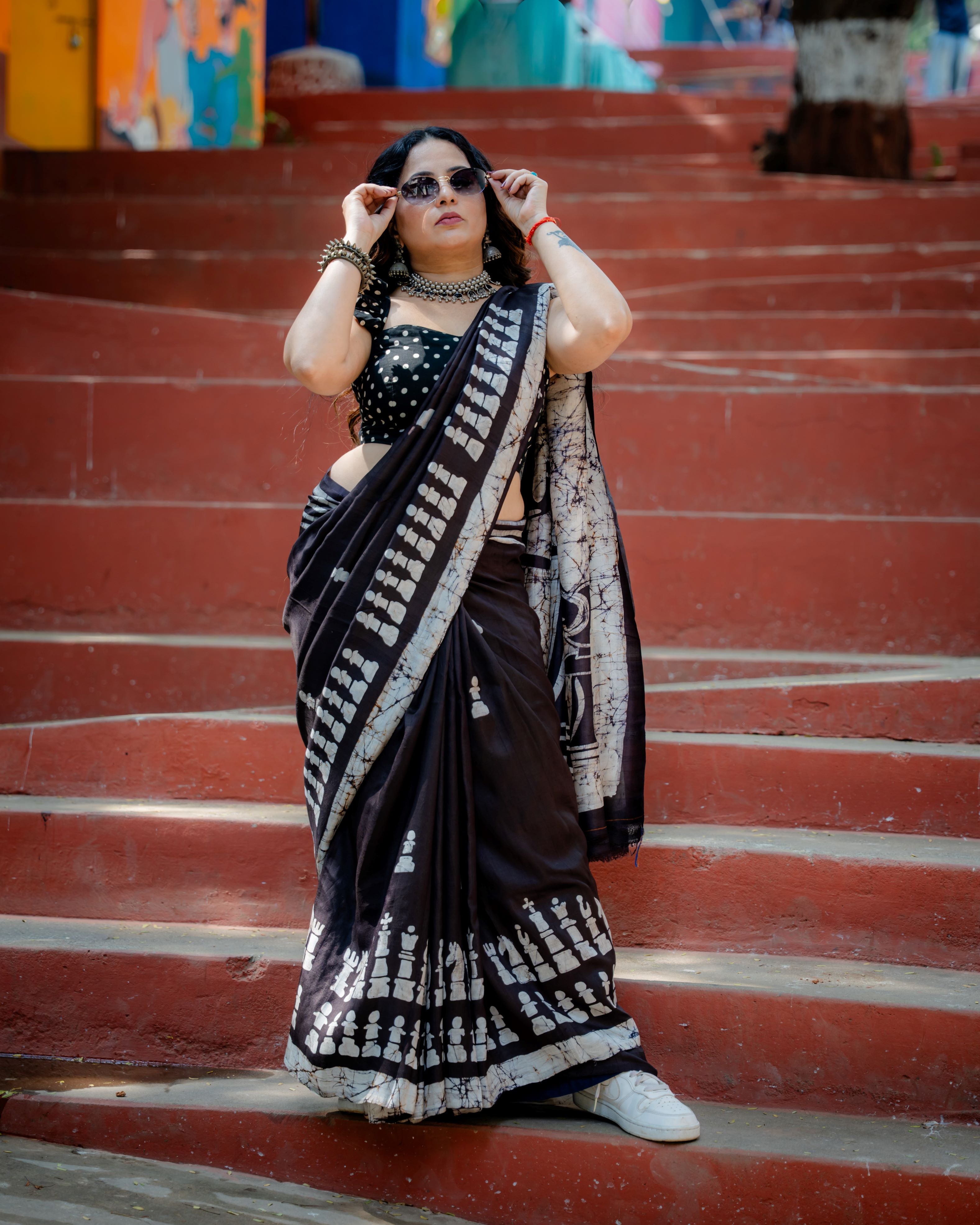 Regal Chess Pure Silk Batik Saree