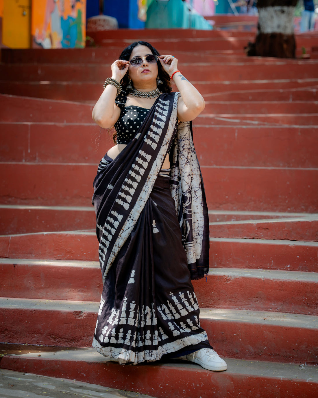 Regal Chess Pure Silk Batik Saree