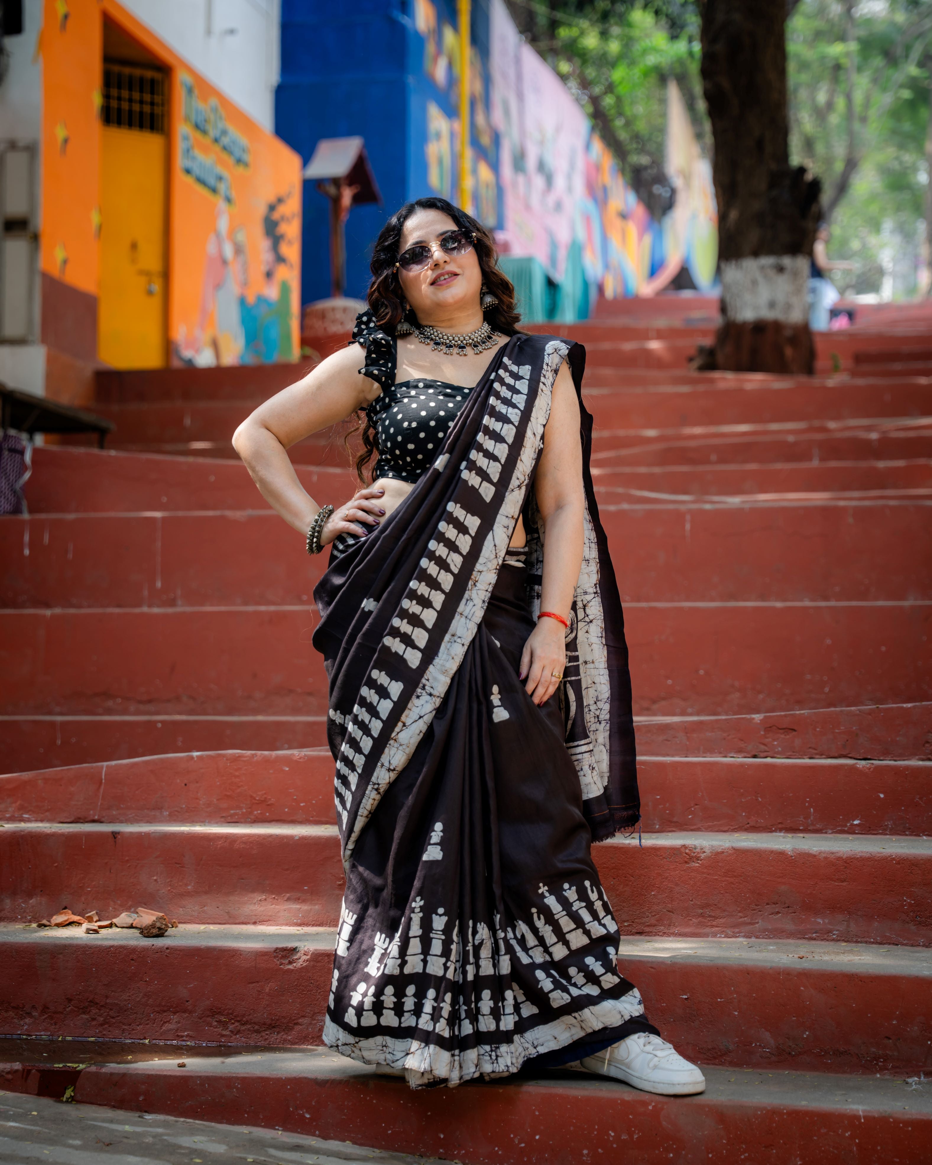 Regal Chess Pure Silk Batik Saree