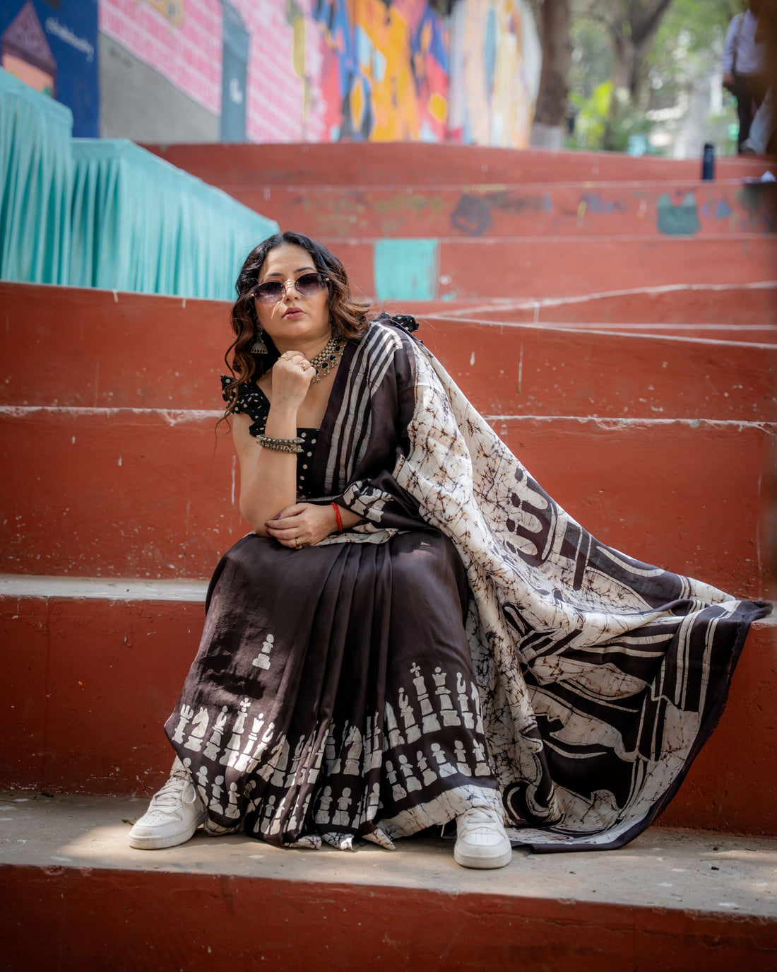 Regal Chess Pure Silk Batik Saree