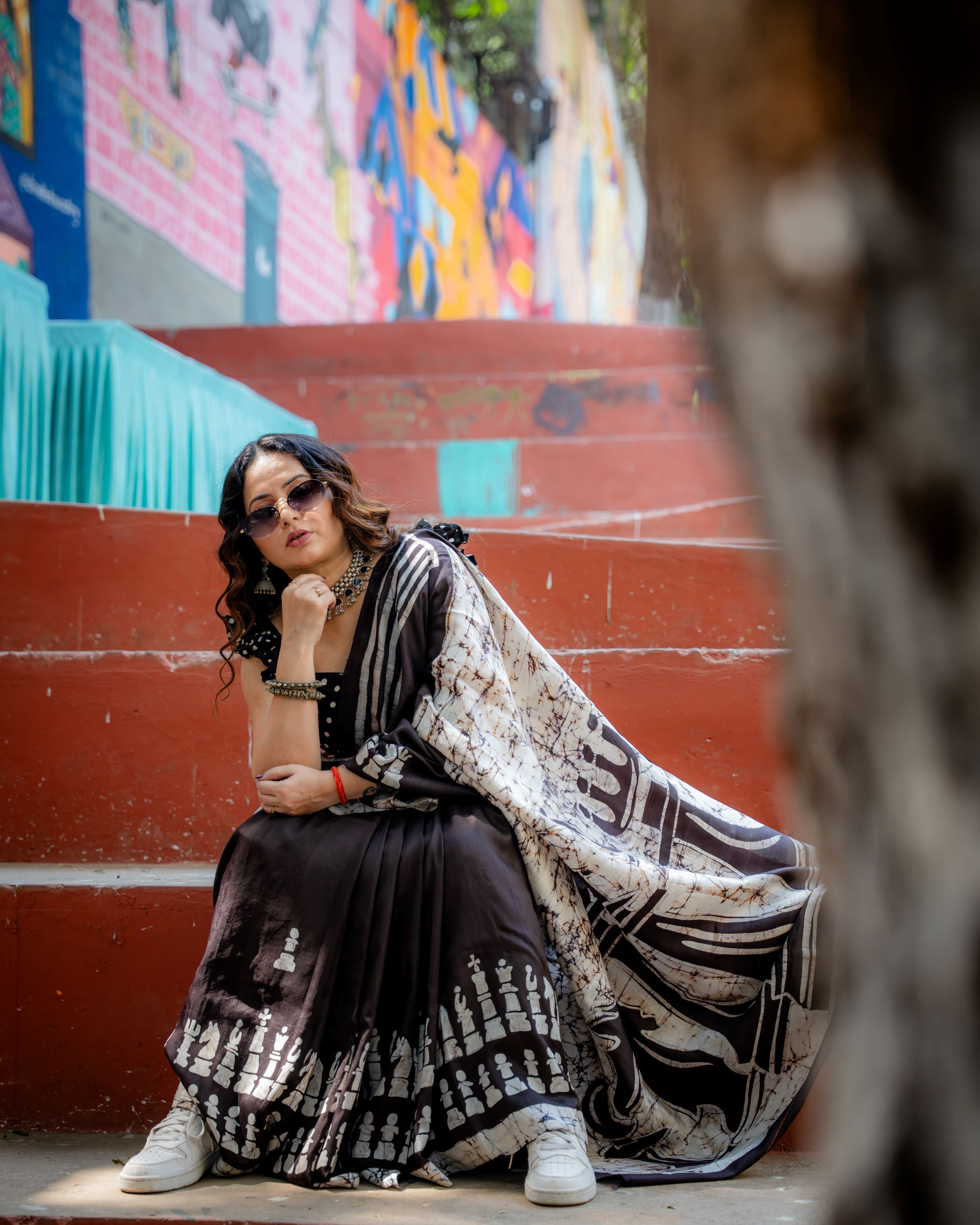 Regal Chess Pure Silk Batik Saree