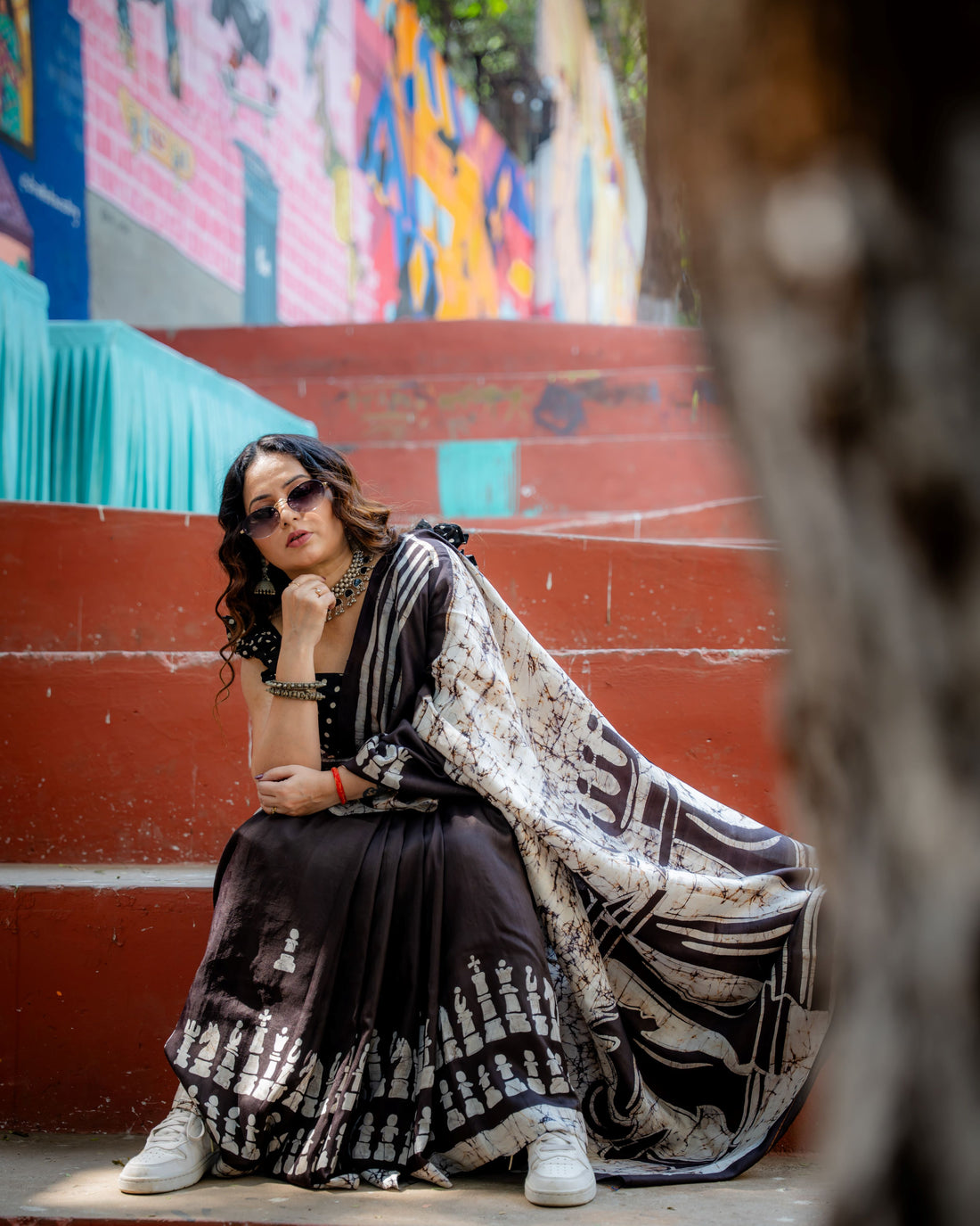 Regal Chess Pure Silk Batik Saree