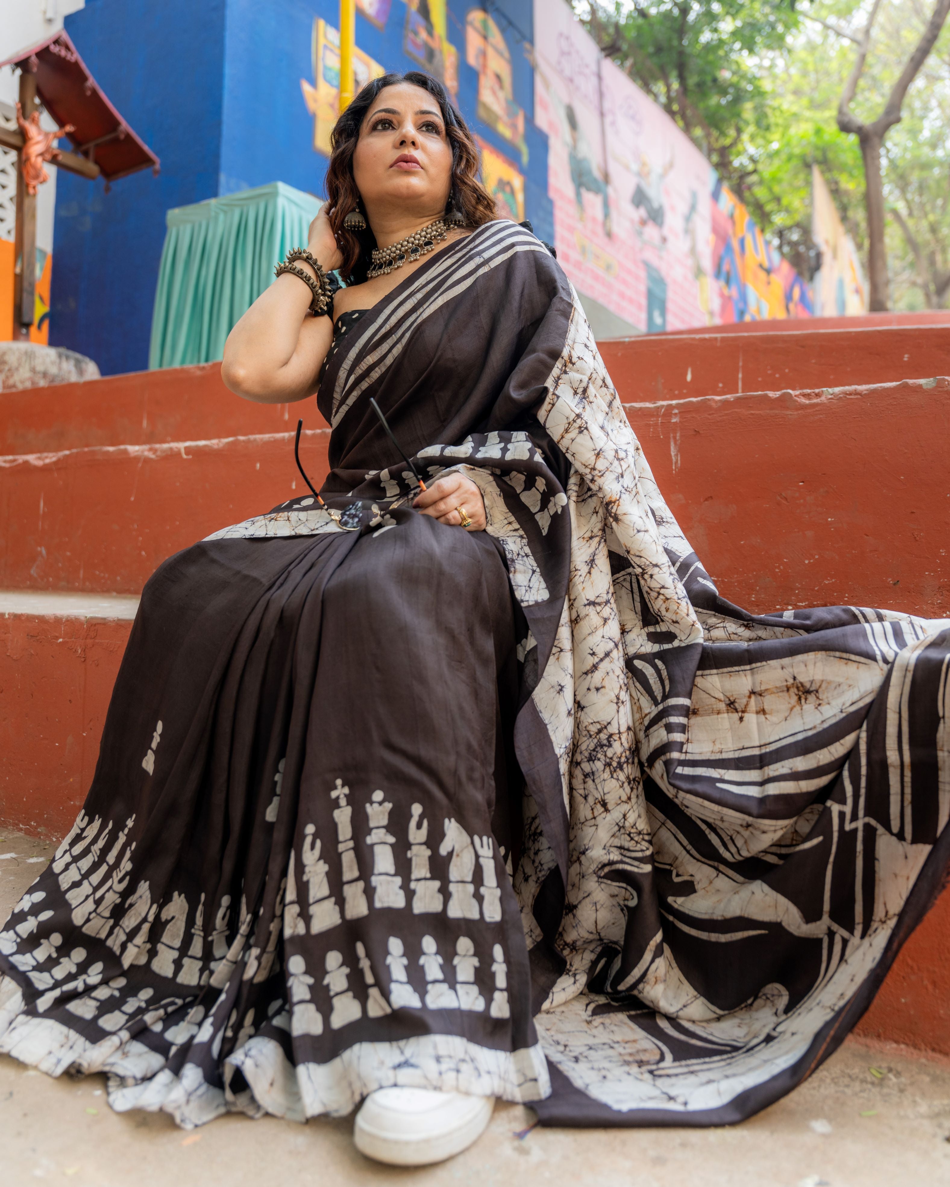 Regal Chess Pure Silk Batik Saree