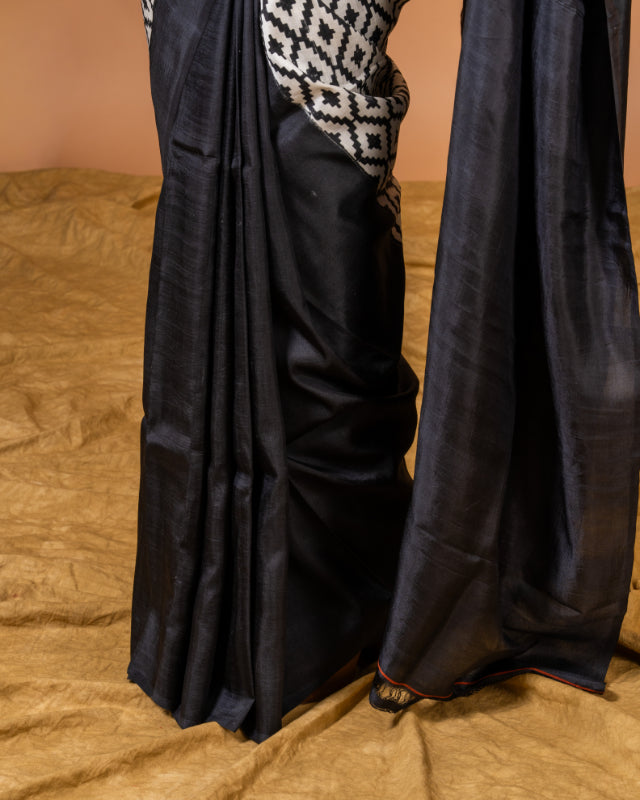 Midnight Elegance Pure Silk Block Print Saree
