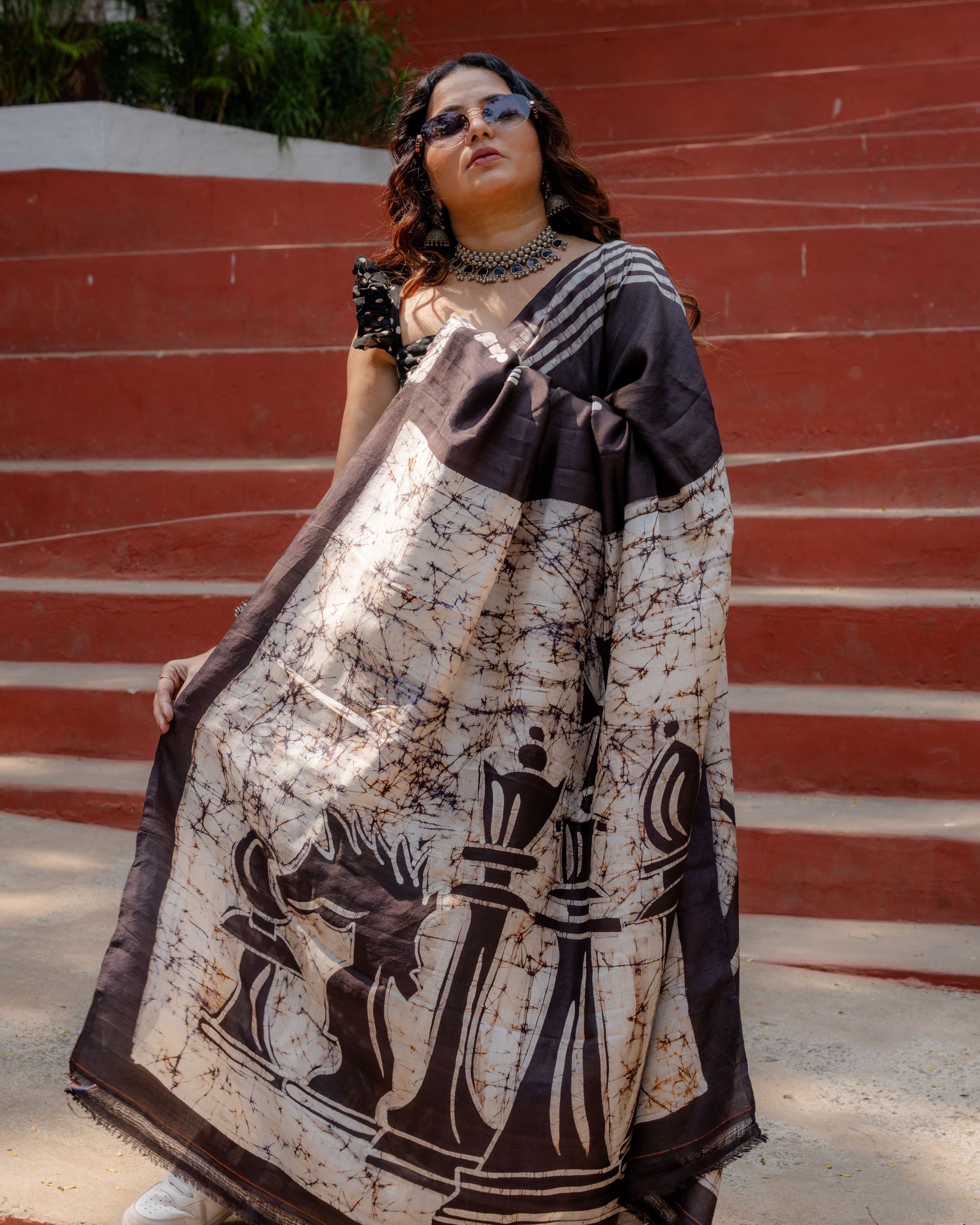 Regal Chess Pure Silk Batik Saree