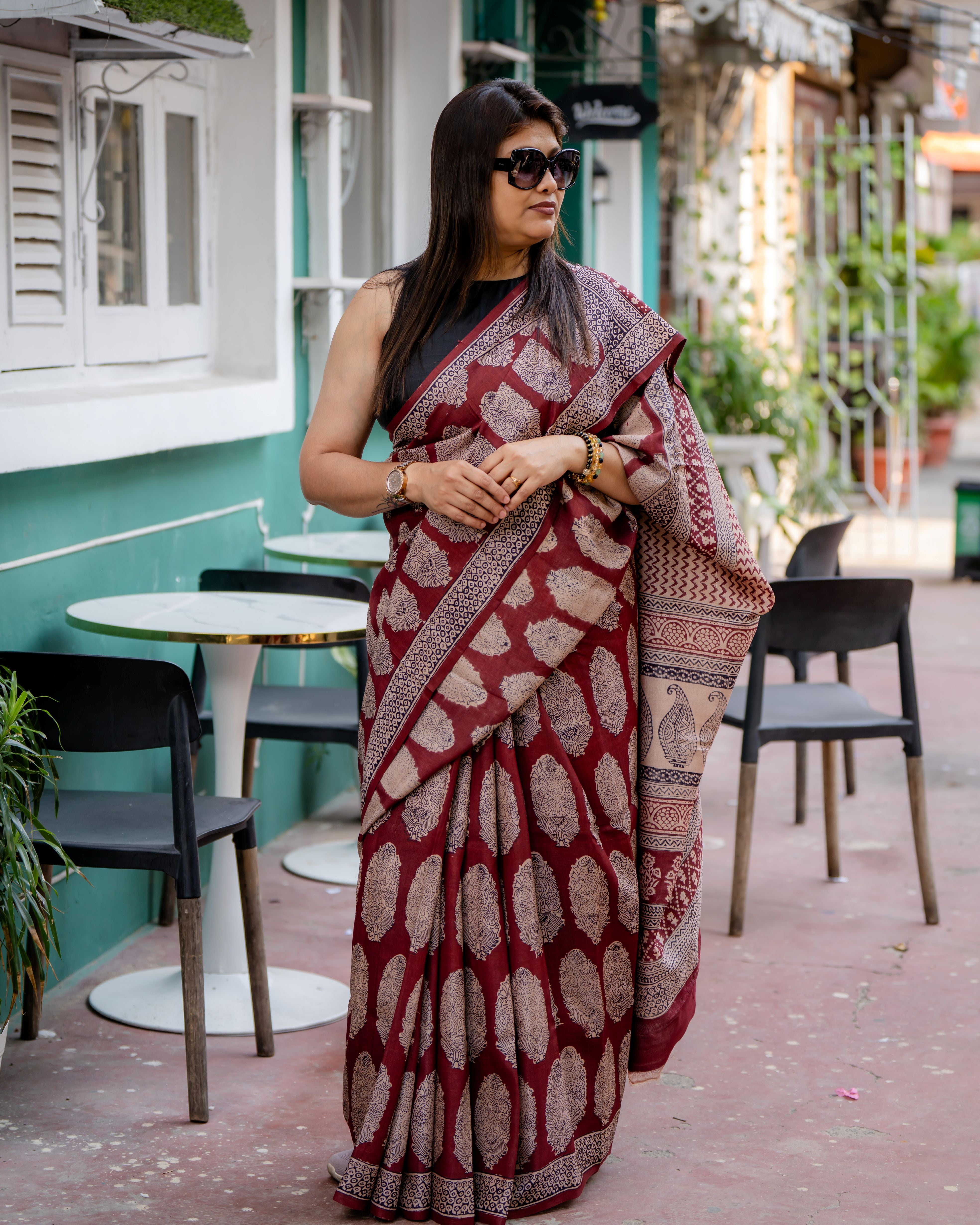 Royal Maroon Pure Tussar Bagh Saree