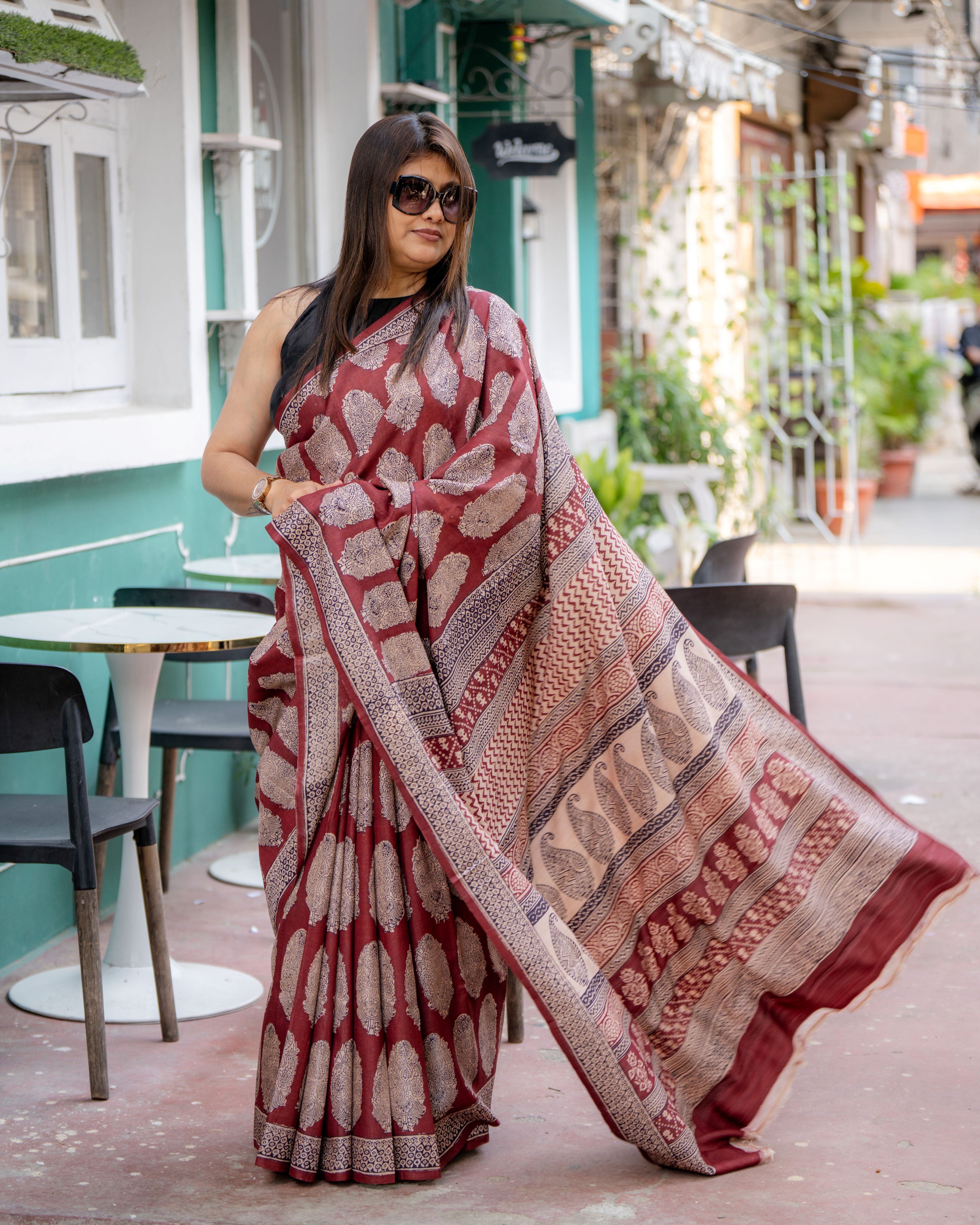 Royal Maroon Pure Tussar Bagh Saree