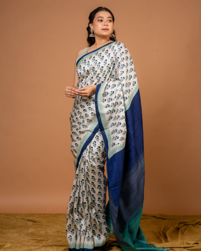 Royal Motif Pure Silk Block Print Saree