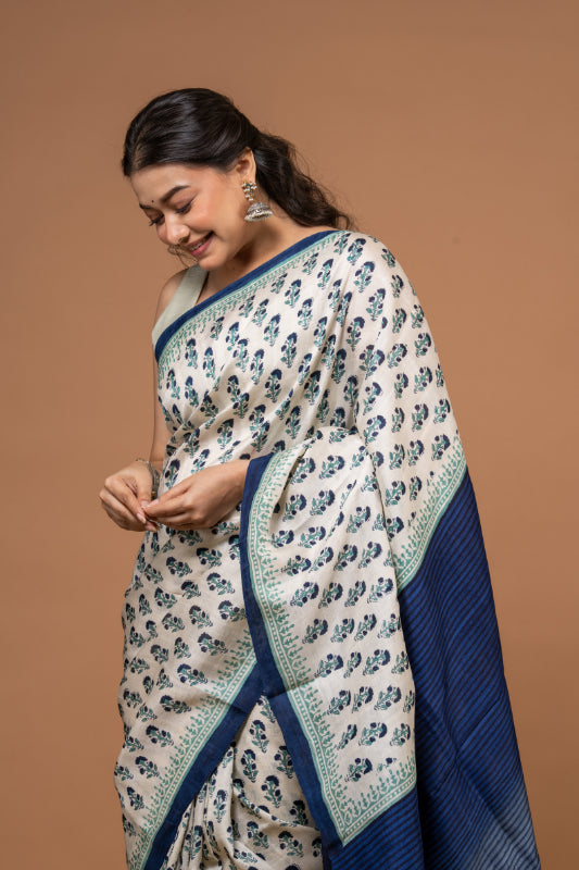 Royal Motif Pure Silk Block Print Saree