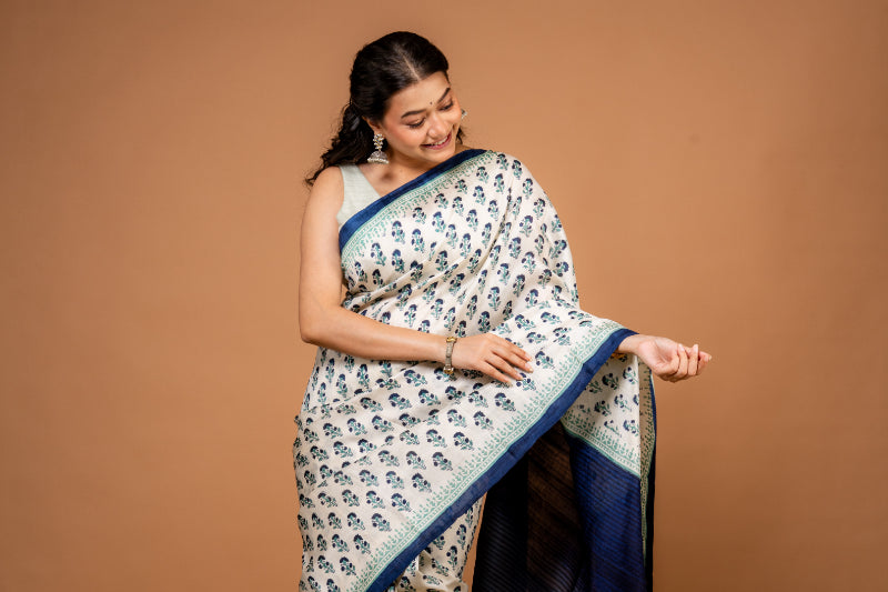 Royal Motif Pure Silk Block Print Saree
