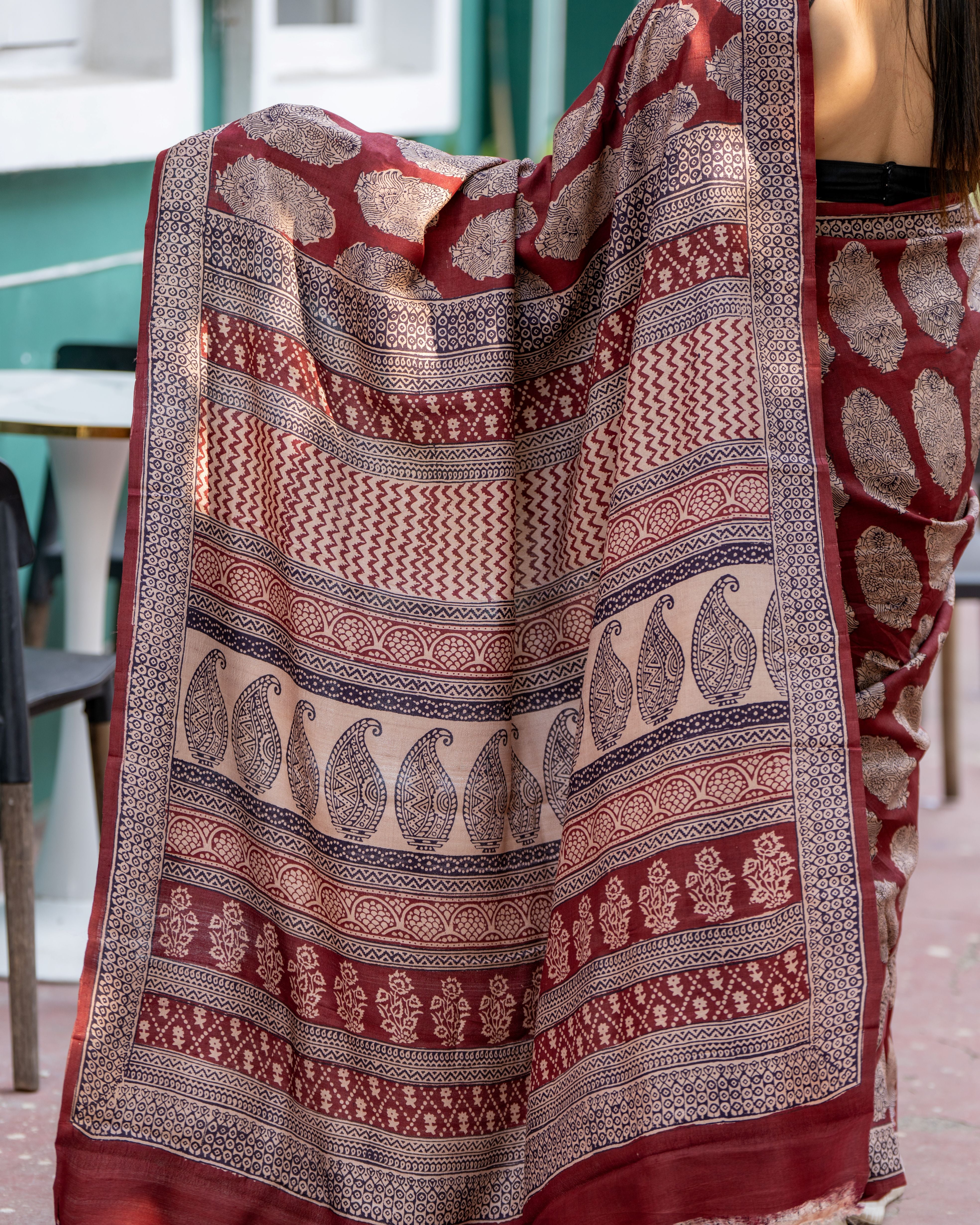 Royal Maroon Pure Tussar Bagh Saree