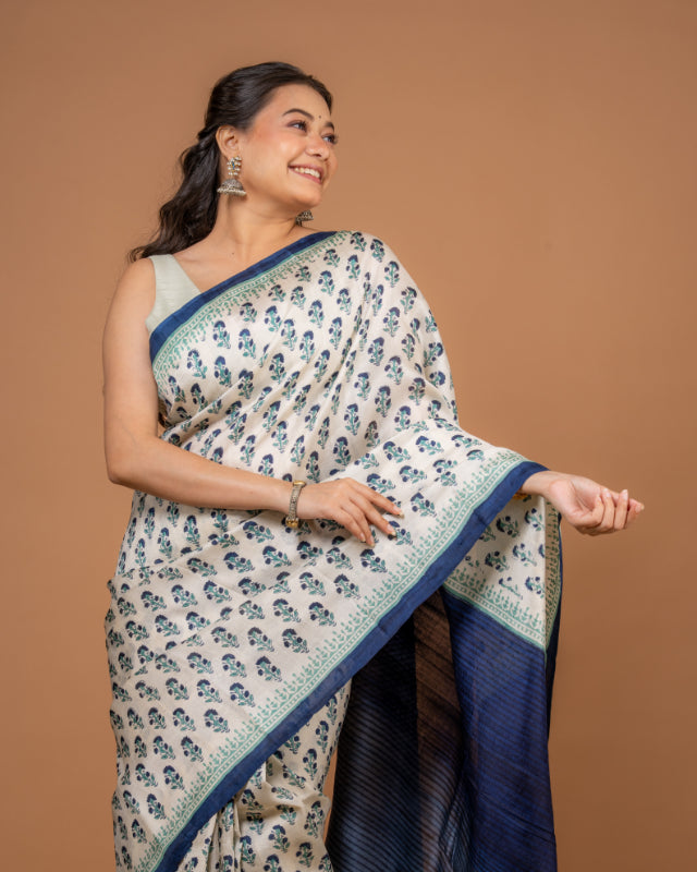 Royal Motif Pure Silk Block Print Saree