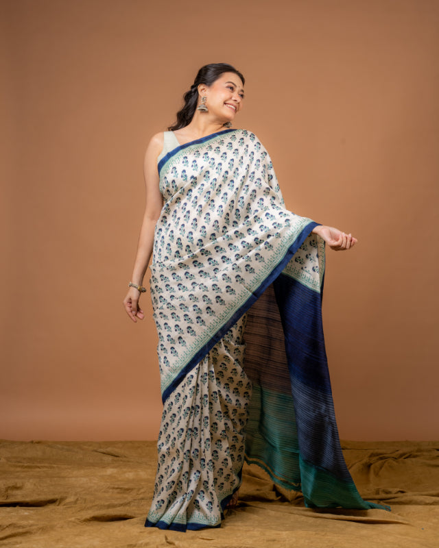 Royal Motif Pure Silk Block Print Saree