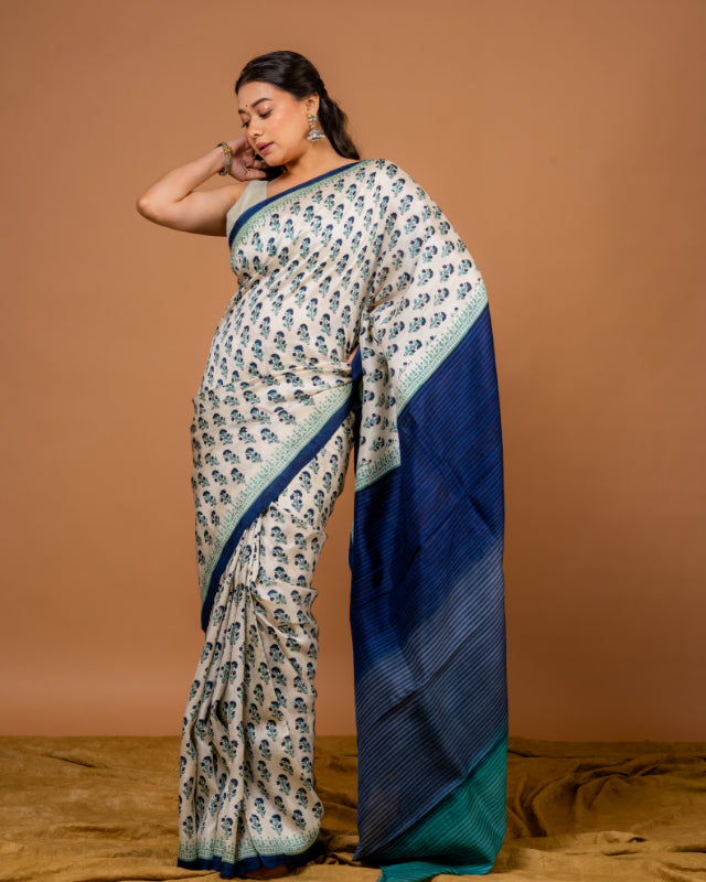 Royal Motif Pure Silk Block Print Saree