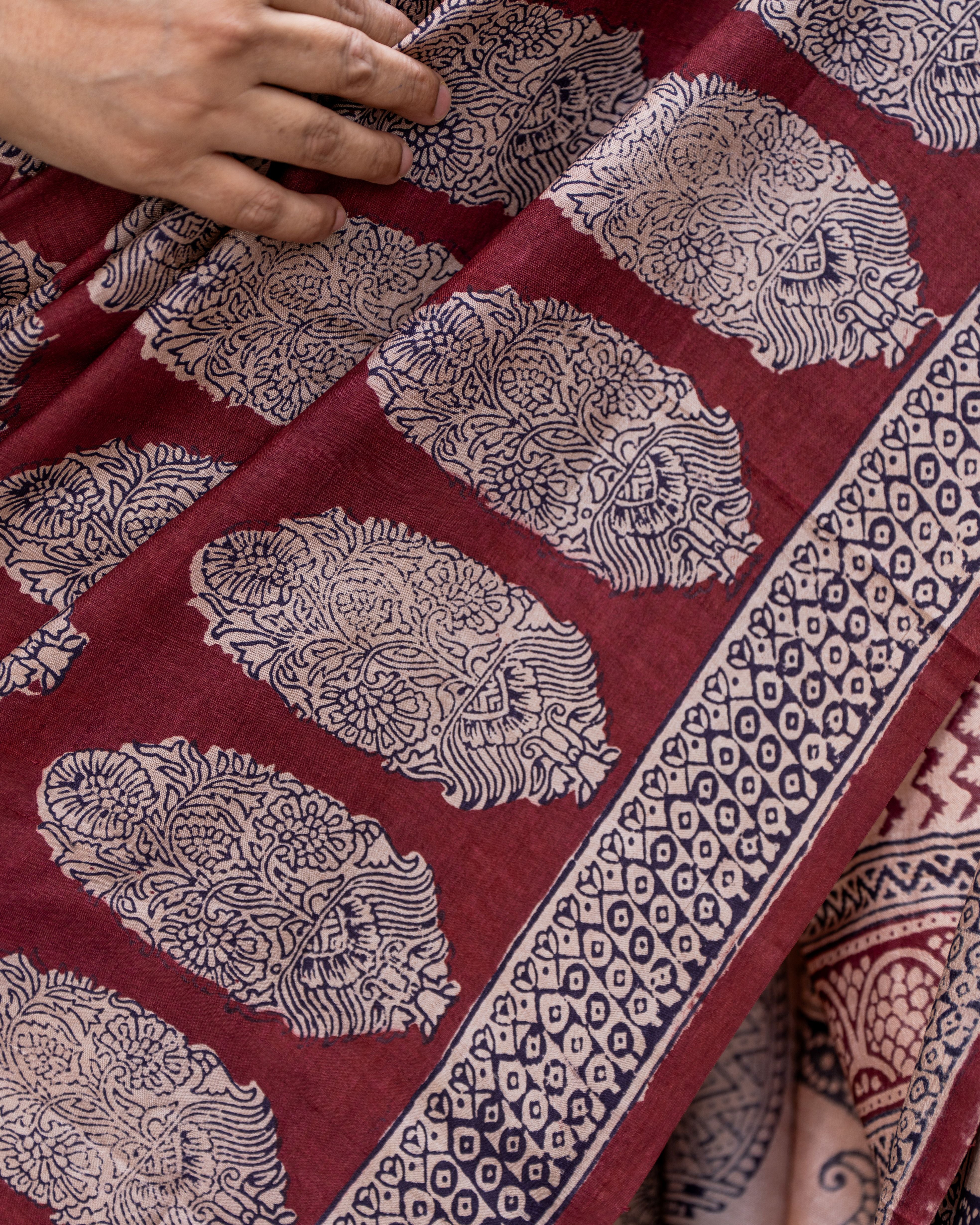 Royal Maroon Pure Tussar Bagh Saree