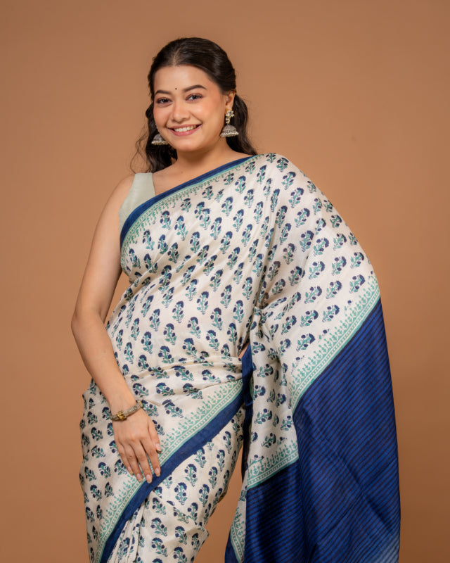 Royal Motif Pure Silk Block Print Saree