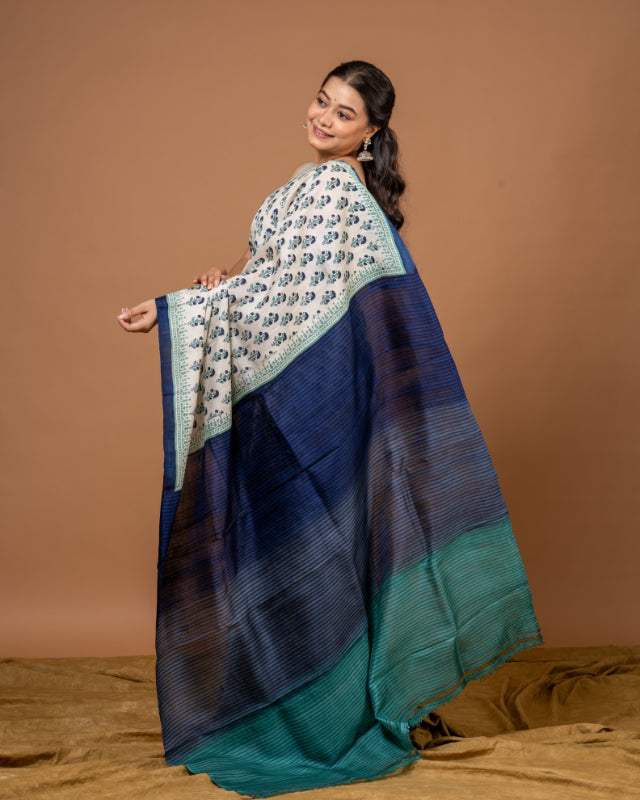 Royal Motif Pure Silk Block Print Saree