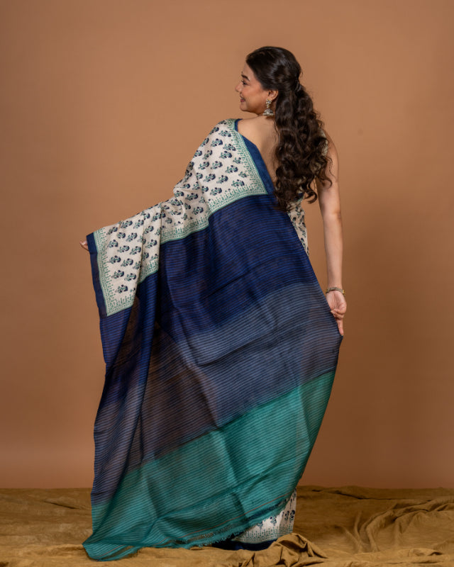 Royal Motif Pure Silk Block Print Saree