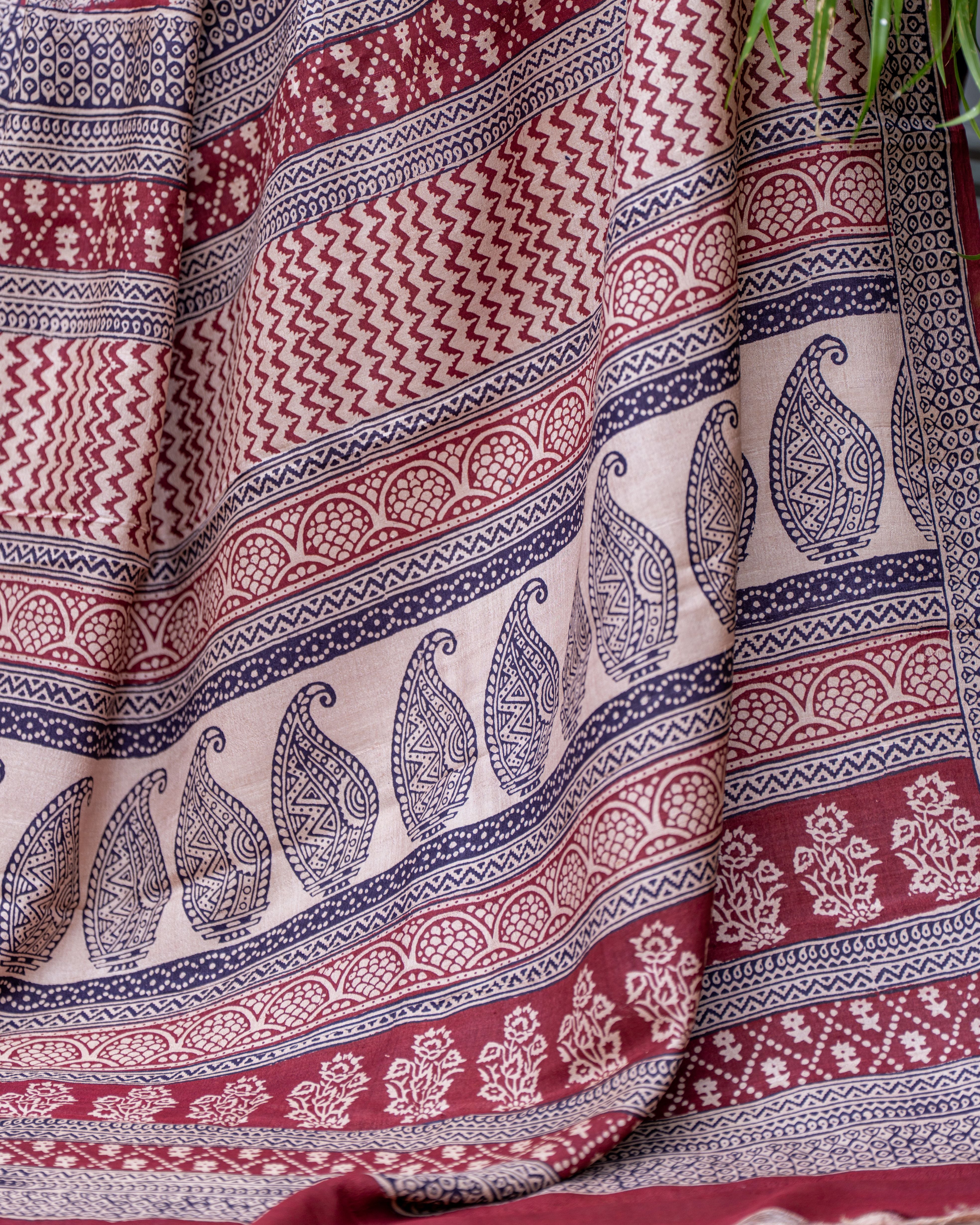 Royal Maroon Pure Tussar Bagh Saree