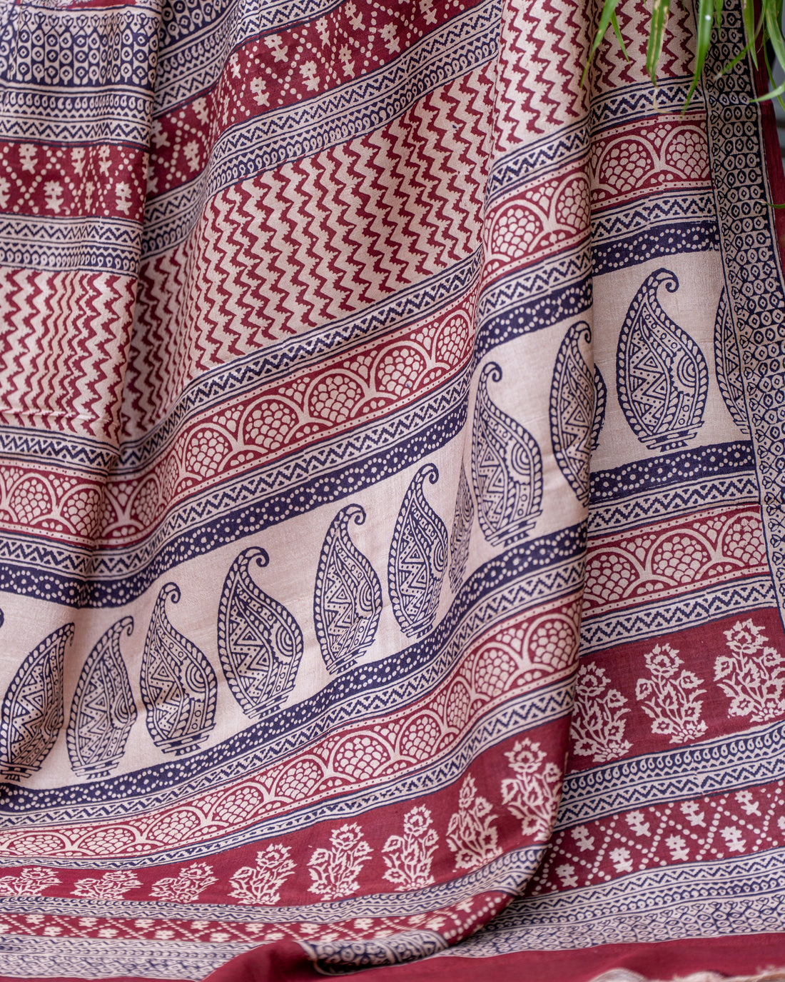 Royal Maroon Pure Tussar Bagh Saree