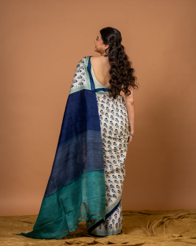 Royal Motif Pure Silk Block Print Saree