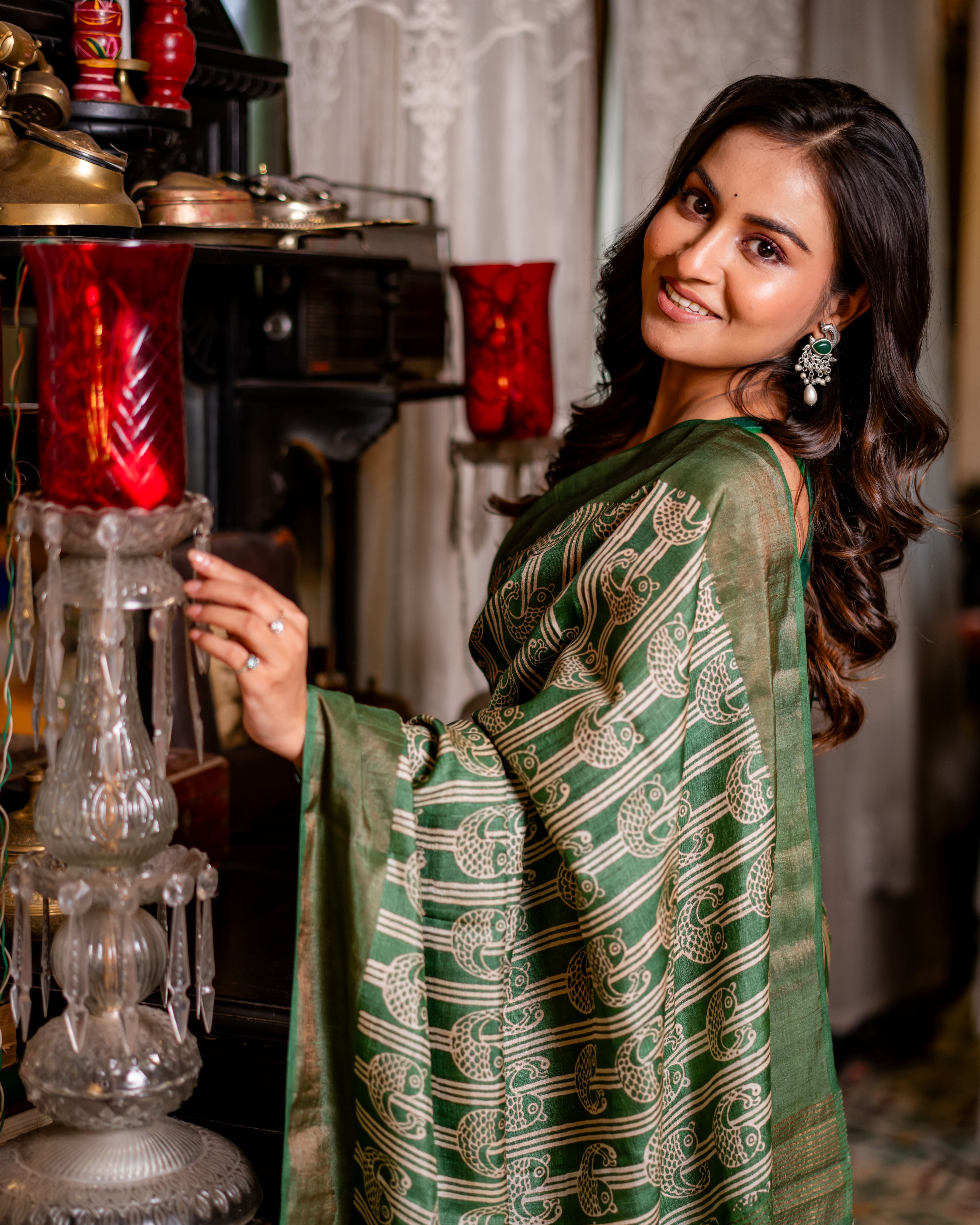 Zari Bordered Pure Tussar Hand Block Printed Saree