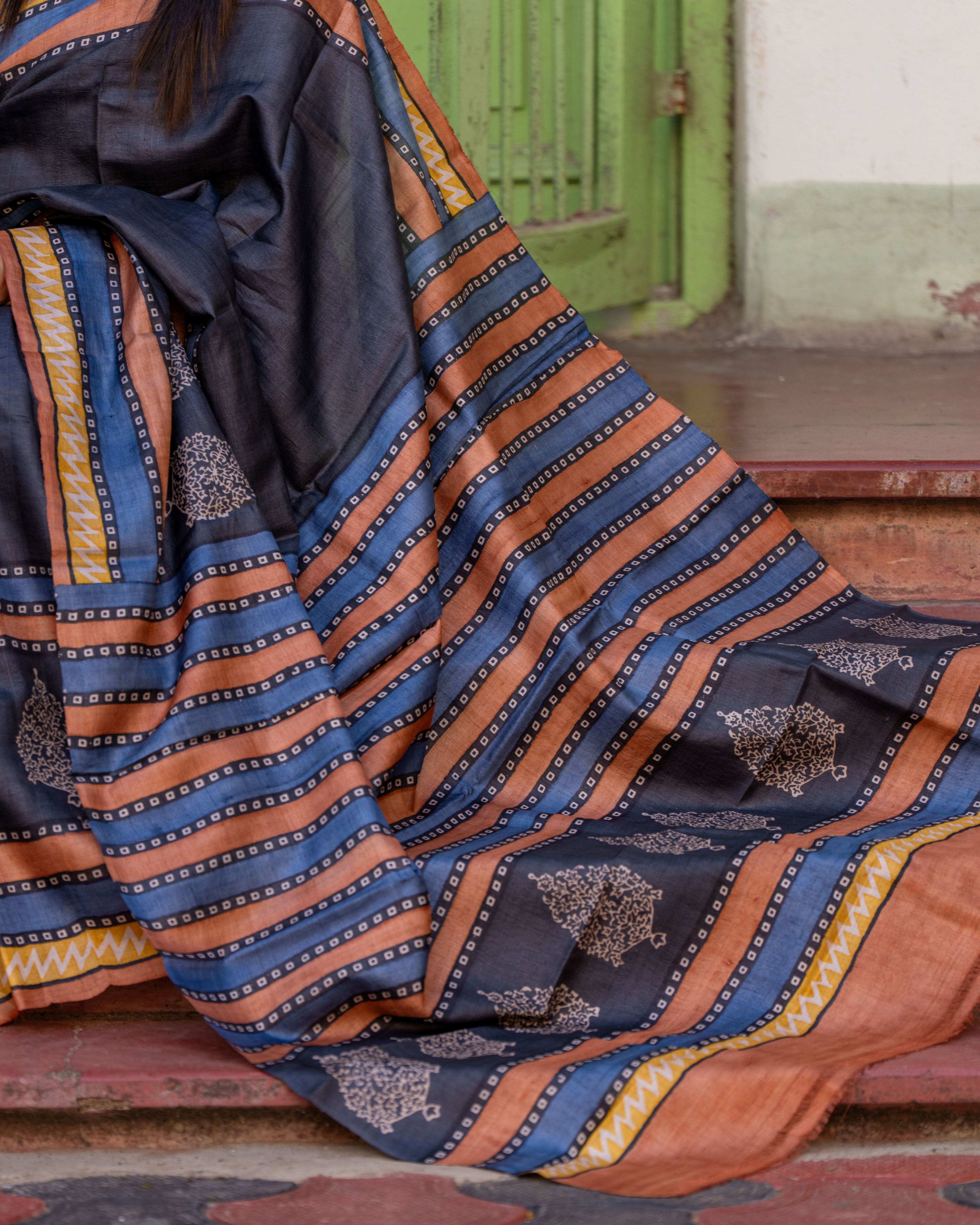 Nishigandha Handblock Tussar Silk Saree