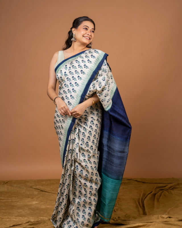 Royal Motif Pure Silk Block Print Saree