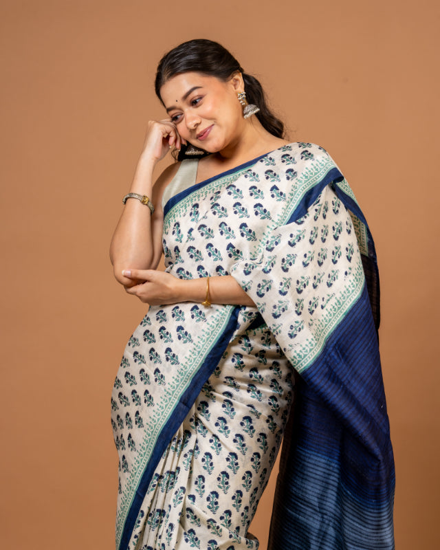 Royal Motif Pure Silk Block Print Saree