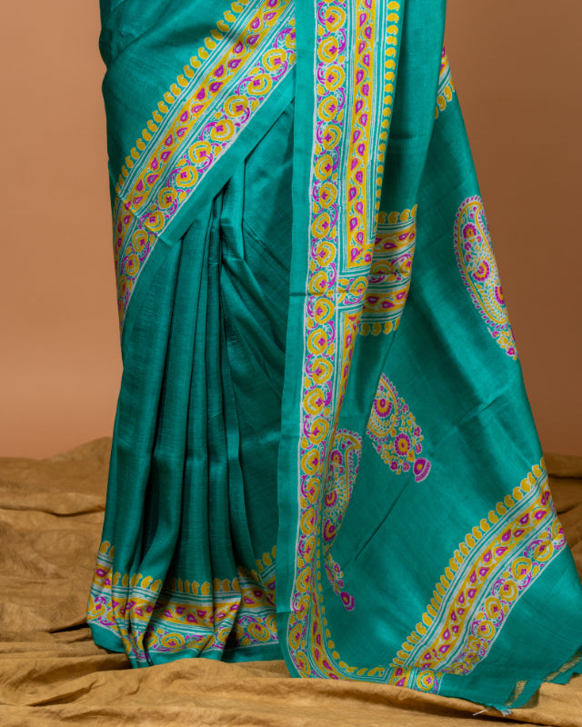 Turquoise Elegance – Pure Katan Silk Saree