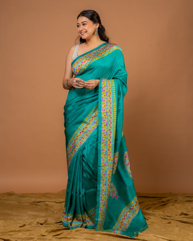 Turquoise Elegance – Pure Katan Silk Saree