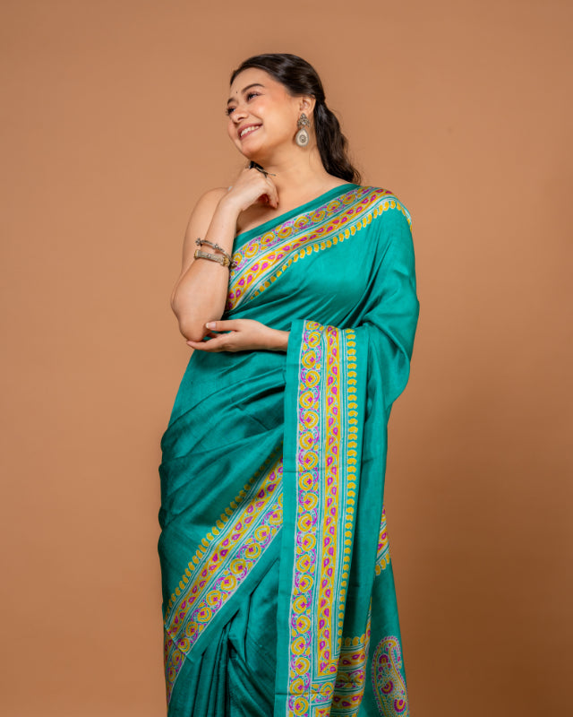 Turquoise Elegance – Pure Katan Silk Saree