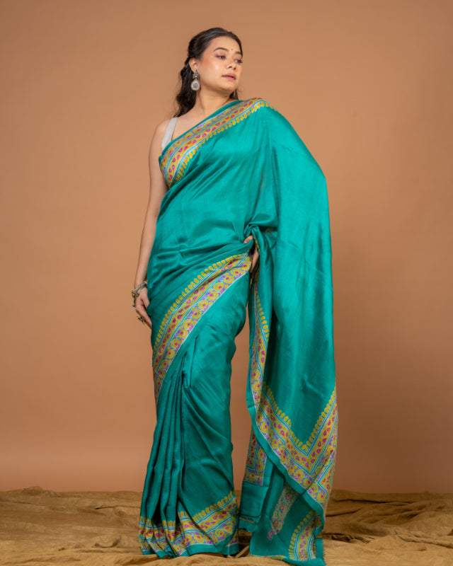 Turquoise Elegance – Pure Katan Silk Saree