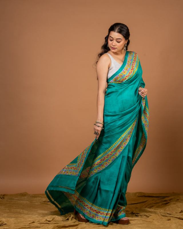 Turquoise Elegance – Pure Katan Silk Saree