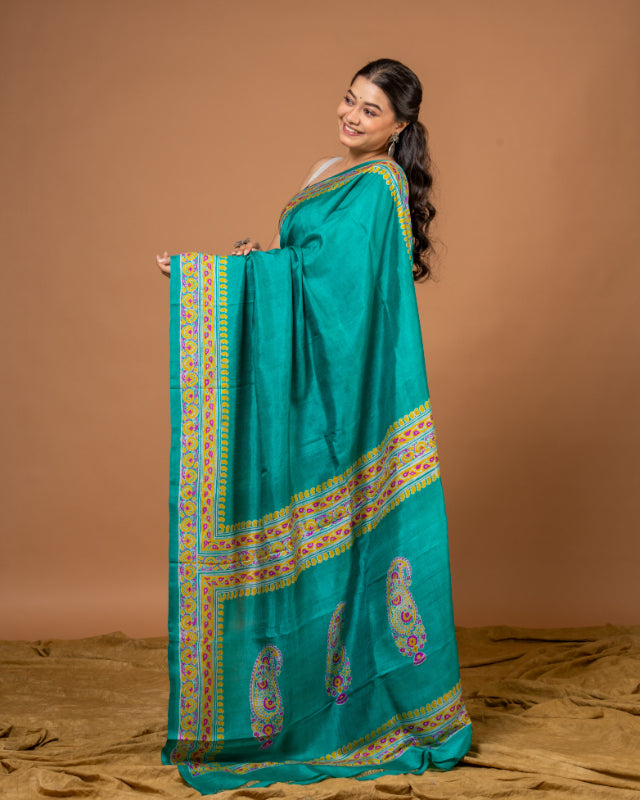 Turquoise Elegance – Pure Katan Silk Saree