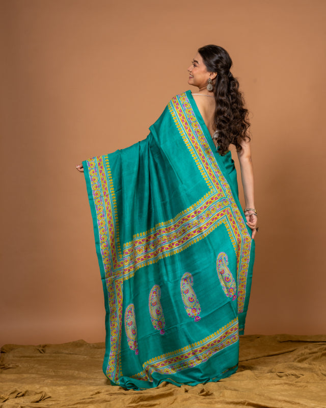 Turquoise Elegance – Pure Katan Silk Saree