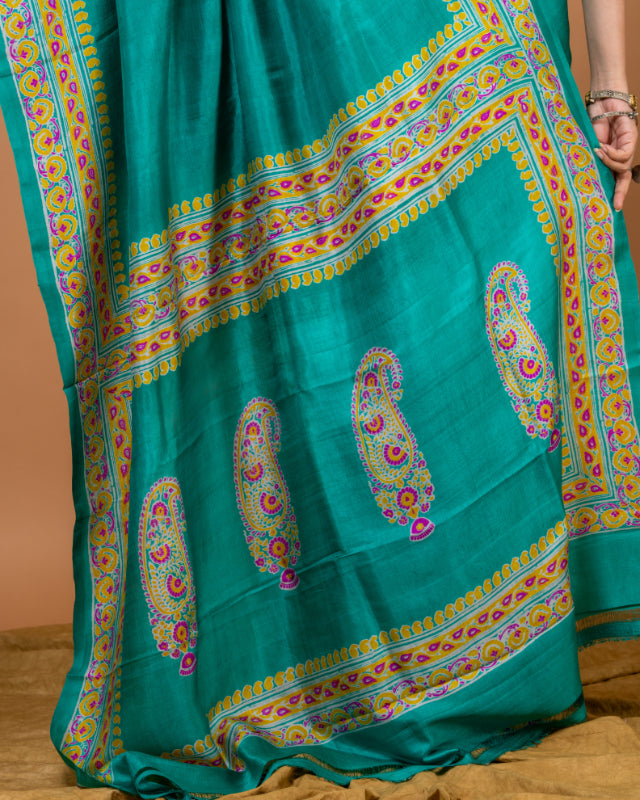 Turquoise Elegance – Pure Katan Silk Saree