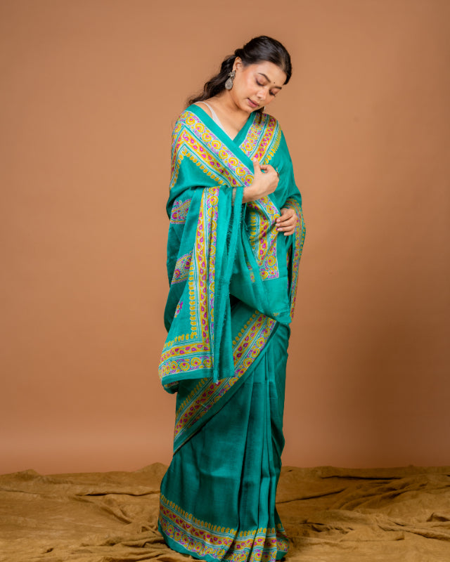 Turquoise Elegance – Pure Katan Silk Saree