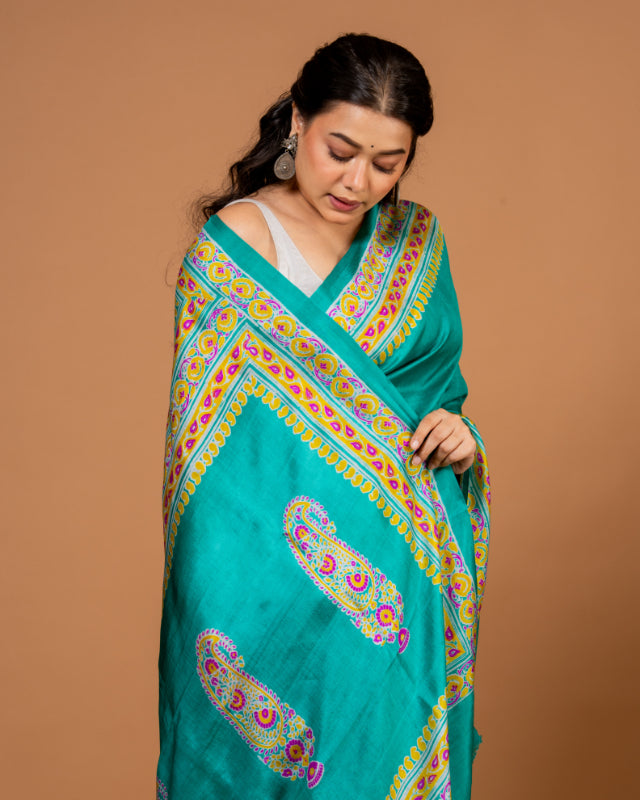 Turquoise Elegance – Pure Katan Silk Saree