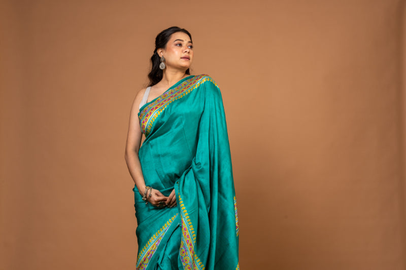 Turquoise Elegance – Pure Katan Silk Saree