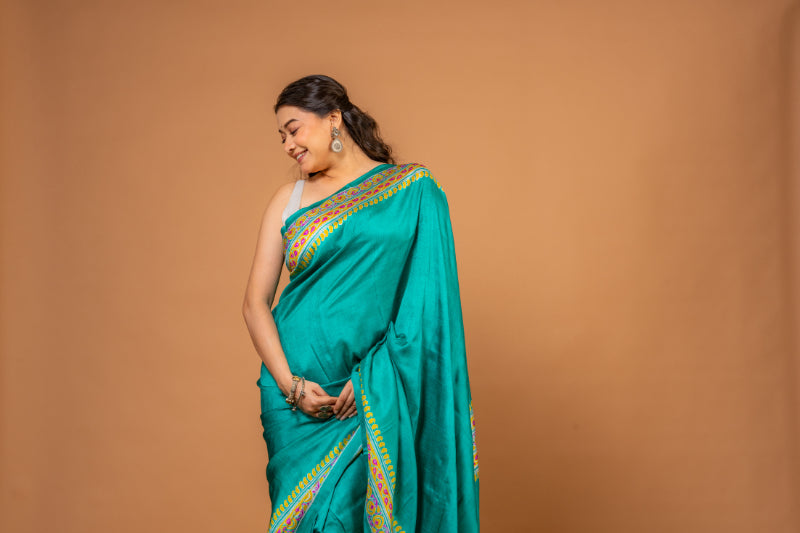 Turquoise Elegance – Pure Katan Silk Saree