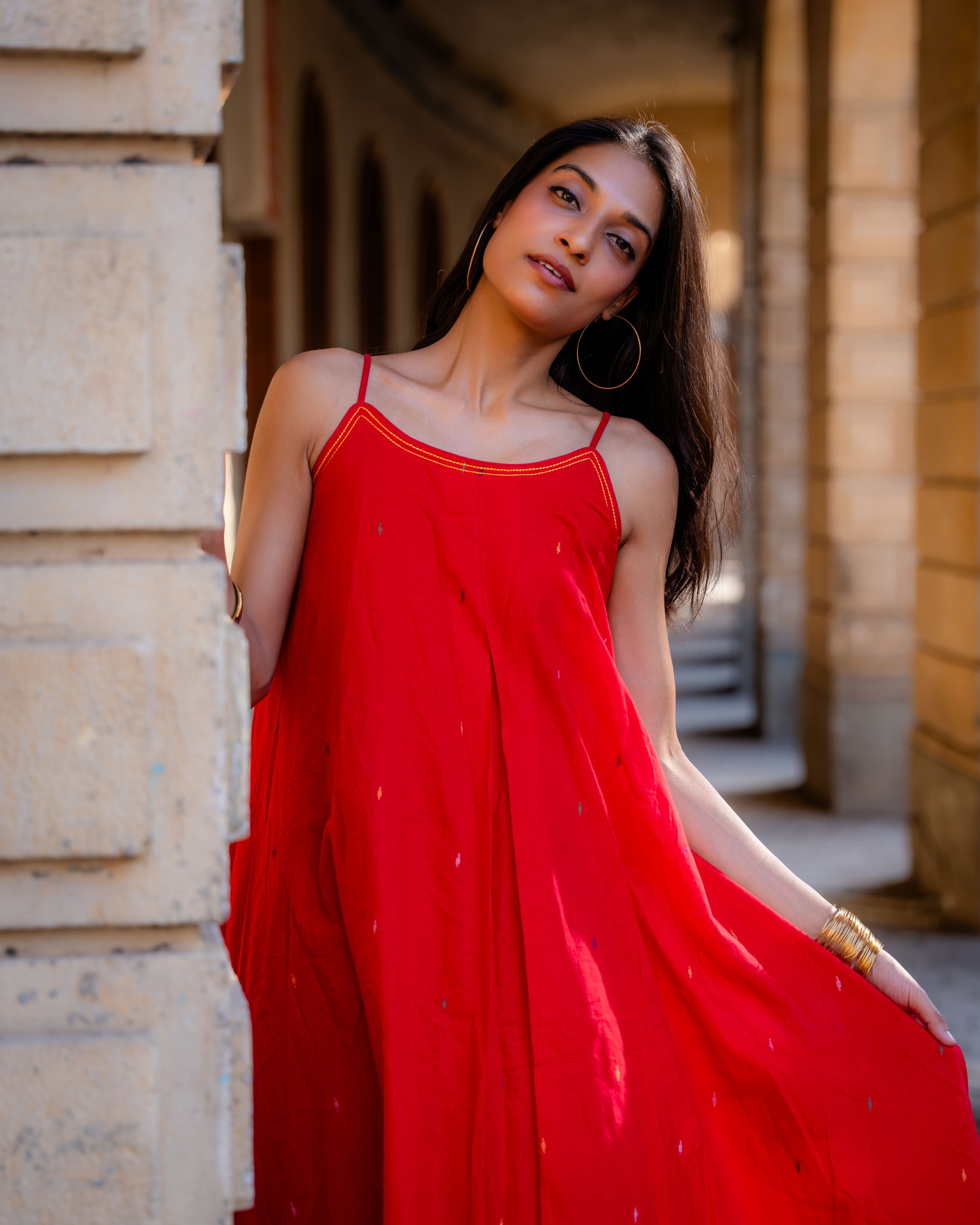 Crimson Needlework Jamdani Cotton Dress