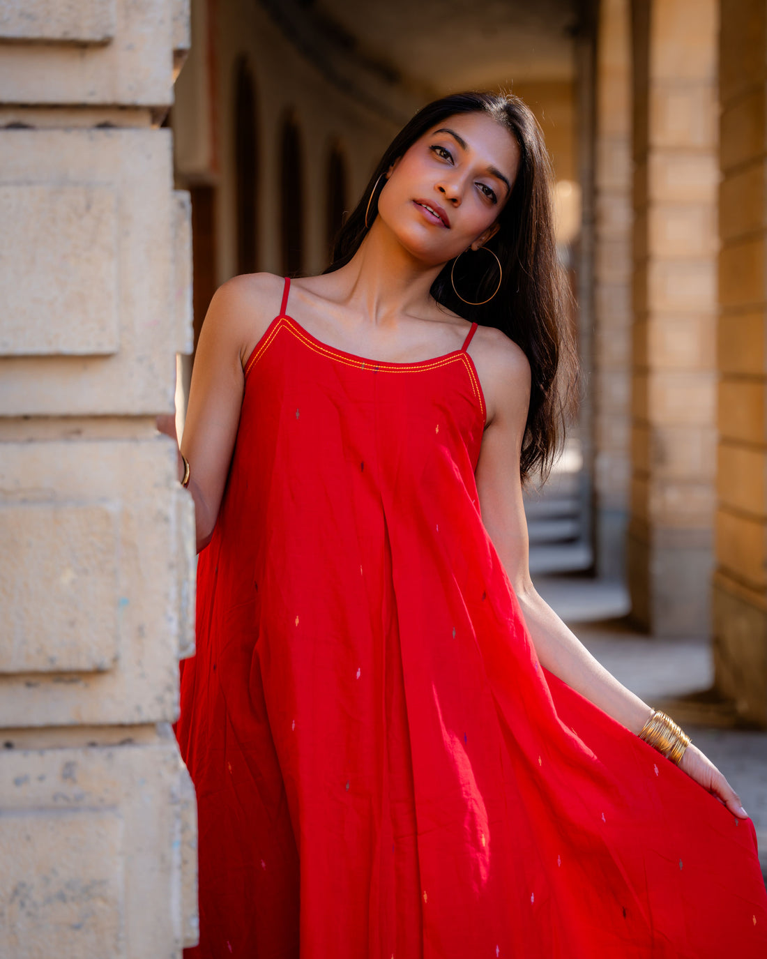 Crimson Needlework Jamdani Cotton Dress